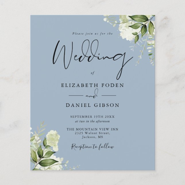 Lámina Invitación a la boda floral azul y agitada del pre (Anverso)