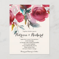 Invitación a la boda floral barata de Borgoña Mars