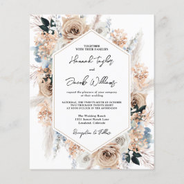Lámina Invitación a la boda floral beige azul turquesa