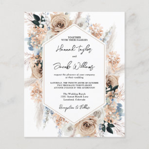 Lámina Invitación a la boda floral beige azul turquesa