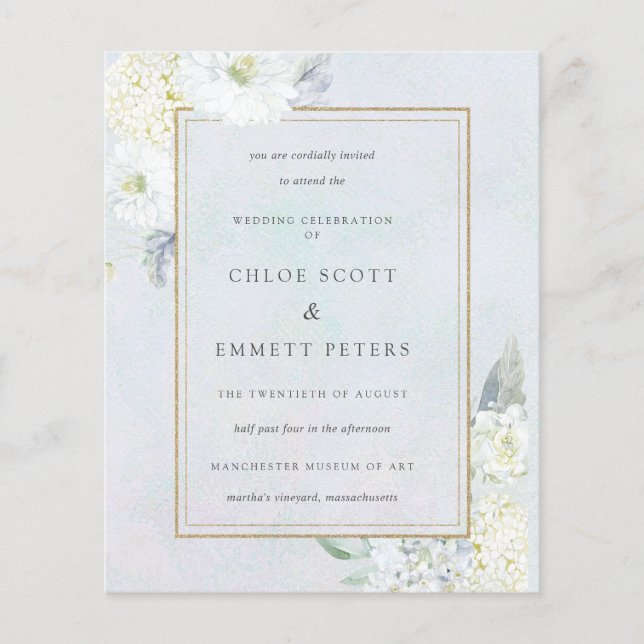Lámina Invitación a la boda floral blanca con presupuesto (Anverso)