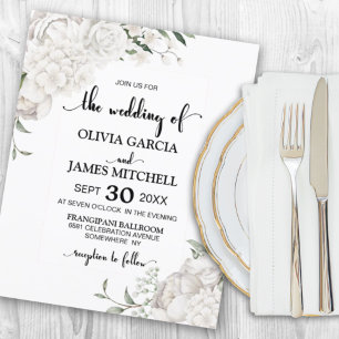 Lámina Invitación a la boda floral blanca con presupuesto
