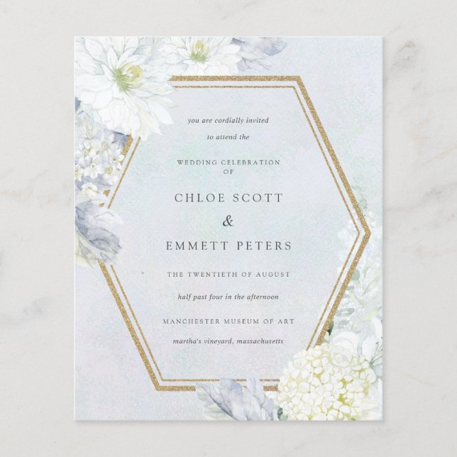 Lámina Invitación a la boda floral blanca con presupuesto (Anverso)