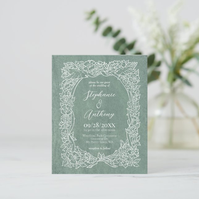 Lámina Invitación a la boda floral blanca con sabios de p (Anverso de pie)