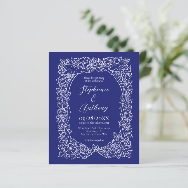 Lámina Invitación a la boda floral blanca de la Marina Az (Anverso de pie)