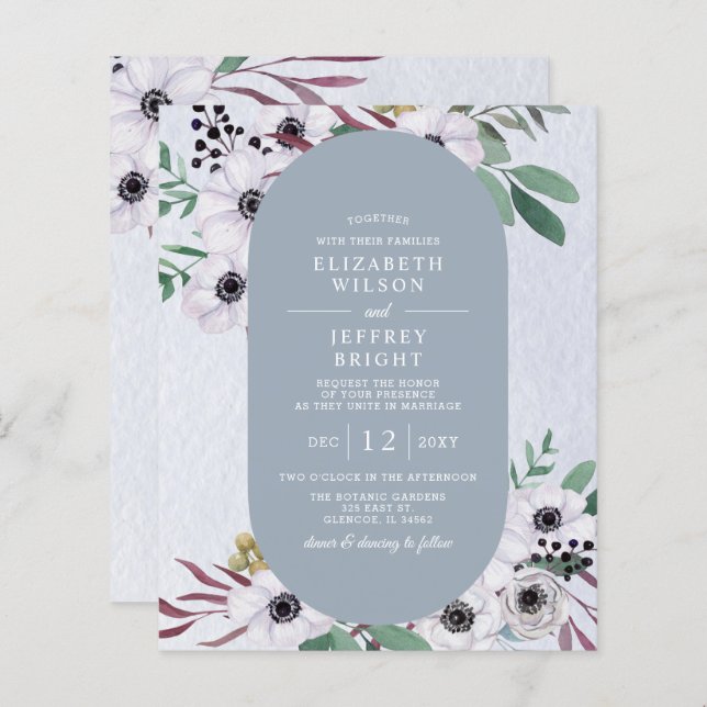 Lámina Invitación a la boda floral blanca y dura del pres (Anverso / Reverso)