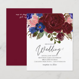 Lámina Invitación a la boda floral borgoñona con eleganci