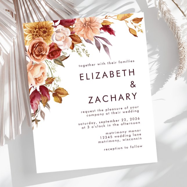 Lámina Invitación a la boda floral borgoñona de otoño con (Subido por el creador)