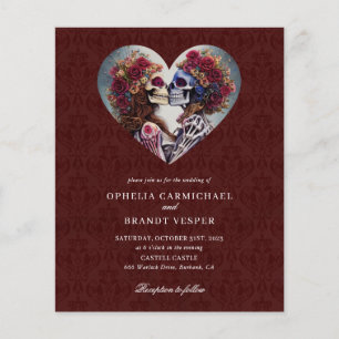 Lámina Invitación a la boda floral con esqueletos góticos