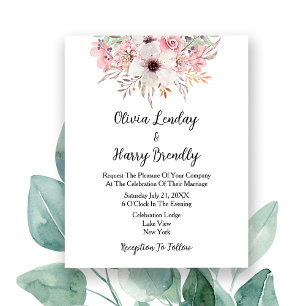 Lámina Invitación a la boda floral de acuarela de color d
