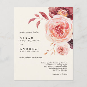Lámina Invitación a la boda floral de acuarela de otoño d