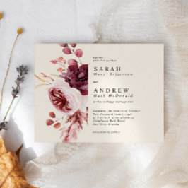 Lámina Invitación a la boda floral de acuarela de otoño d