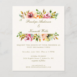 Lámina Invitación a la boda floral de acuarela rústica de