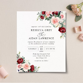 Lámina Invitación a la boda floral de acuarela rústica de