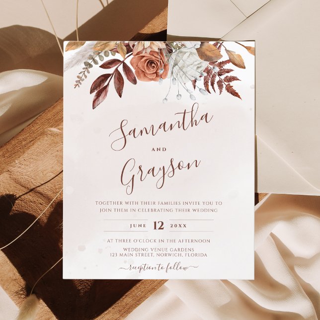 Lámina Invitación a la boda floral de Boho neutro y rústi (Subido por el creador)