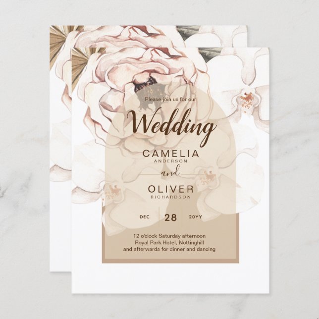 Lámina Invitación a la boda floral de champán rosa LeahG  (Anverso / Reverso)