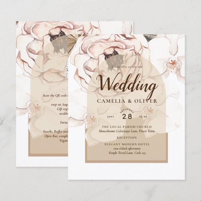 Lámina Invitación a la boda floral de champán rosa LeahG  (Anverso / Reverso)