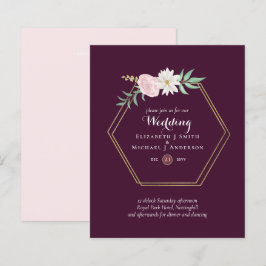 Lámina Invitación a la boda floral de ciruela y coral