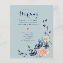 Lámina Invitación a la boda floral de coral de la Marina 