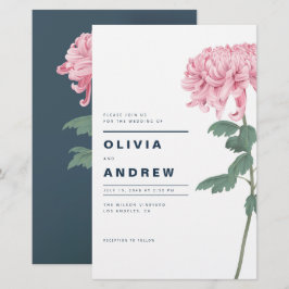 Lámina Invitación a la boda floral de crisantemo rosa