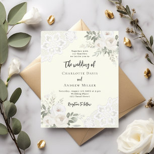 Lámina Invitación a la boda floral de encaje blanco marfi
