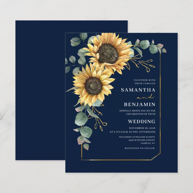 Lámina Invitación a la boda floral de eucalipto de giraso (Anverso / Reverso)