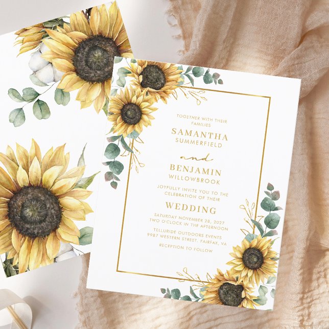 Lámina Invitación a la boda floral de Eucalyptus Sunflowe (Eucalyptus Sunflower Floral Wedding Invitation)