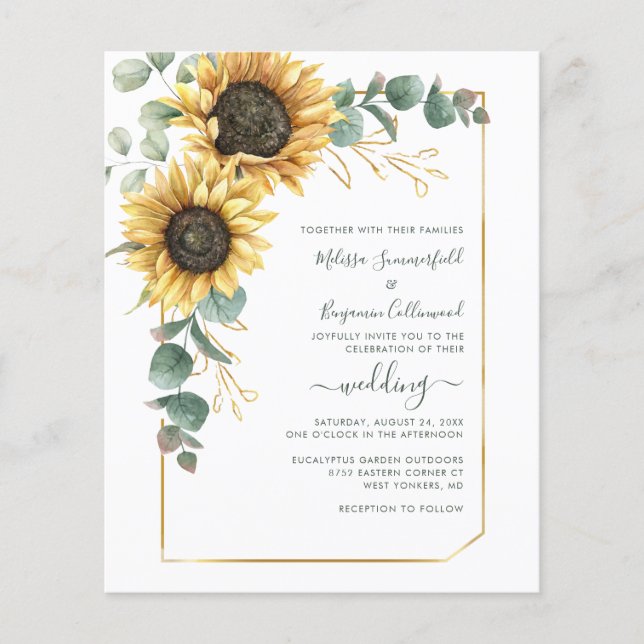 Lámina Invitación a la boda floral de girasol (Anverso)