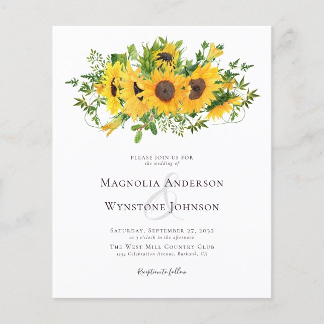 Lámina Invitación a la boda floral de girasol rústico pre (Anverso)