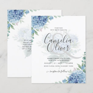 Lámina Invitación a la boda floral de Hydrangea azul mode