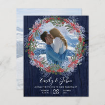 Invitación a la boda floral de invierno azul de la