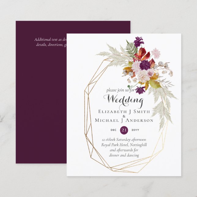 Lámina Invitación a la boda floral de jengibre de otoño (Anverso / Reverso)