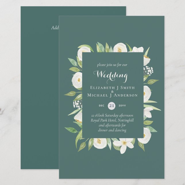 Lámina Invitación a la boda floral de la Magnolia verde d (Anverso / Reverso)