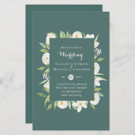 Lámina Invitación a la boda floral de la Magnolia verde d