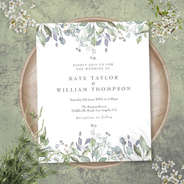 Lámina Invitación a la boda floral de la vegetación del L (Budget Lilac Greenery Floral Wedding Invitation)