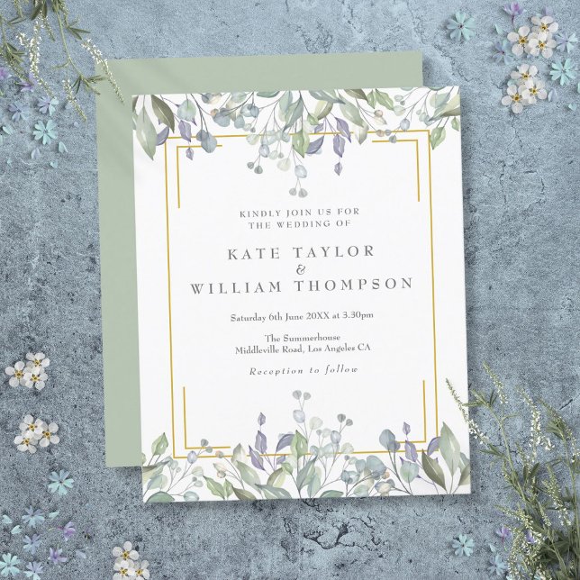 Lámina Invitación a la boda floral de Lilac (Budget Greenery Lilac Floral Wedding Invitation)