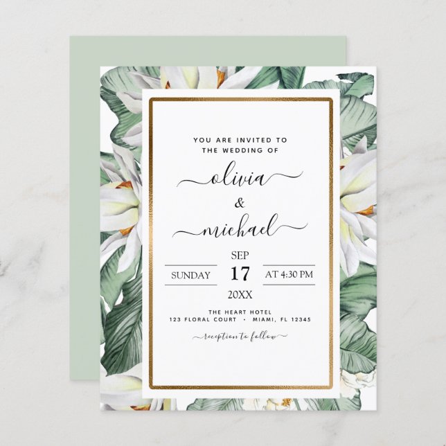 Lámina Invitación a la boda floral de Magnolia tropical p (Anverso / Reverso)