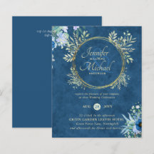 Invitación a la boda floral de oro azul turquesa