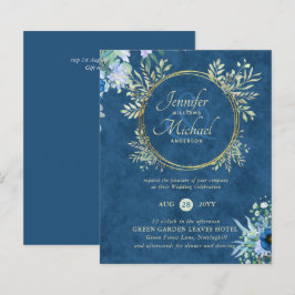 Lámina Invitación a la boda floral de oro azul turquesa