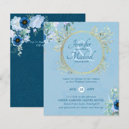 Lámina Invitación a la boda floral de oro azul turquesa