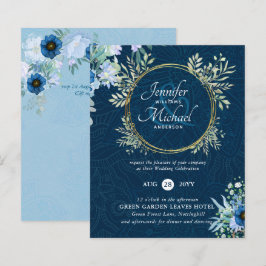 Lámina Invitación a la boda floral de oro azul turquesa