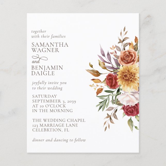Lámina Invitación a la boda floral de otoño con presupues (Anverso)