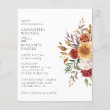Invitación a la boda floral de otoño con presupues