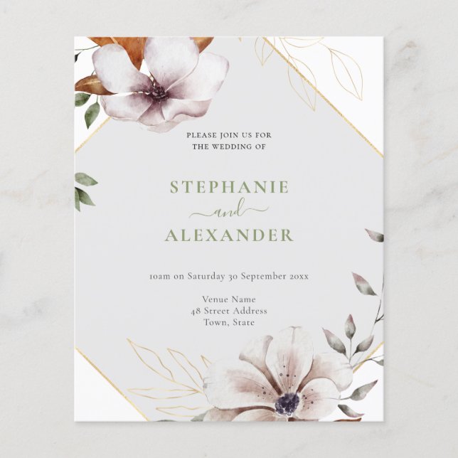 Lámina Invitación a la boda floral de otoño elegante con  (Anverso)