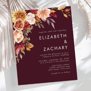 Lámina Invitación a la boda floral de otoño en Borgoña