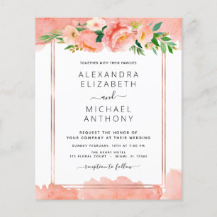 Lámina Invitación a la boda floral de peach de coral de p