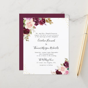 Lámina invitación a la boda floral de plum púrpura