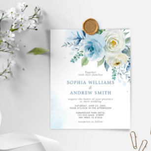 Lámina Invitación a la boda floral de Rosa azul turquesa