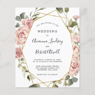 Lámina Invitación a la boda floral de rosa rosado con pol