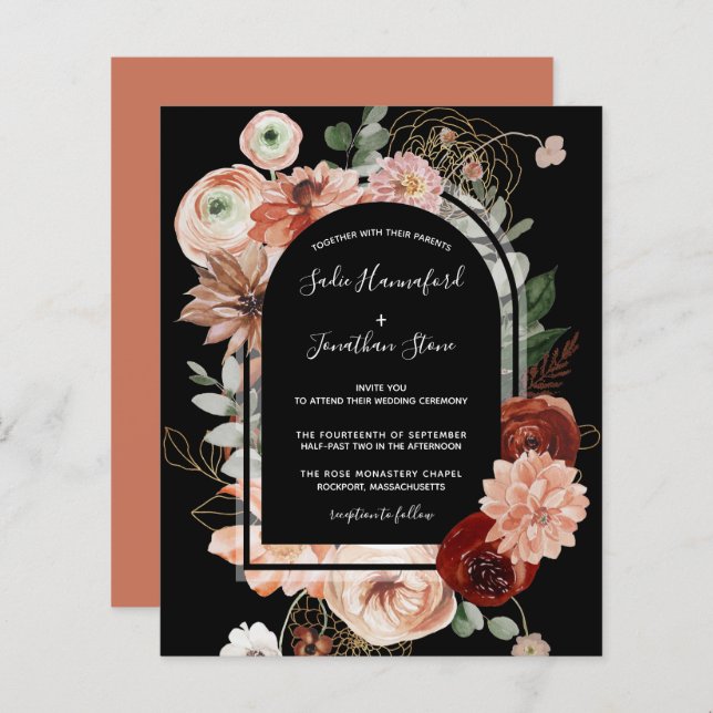 Lámina Invitación a la boda floral de Terracota Rosada Pr (Anverso / Reverso)